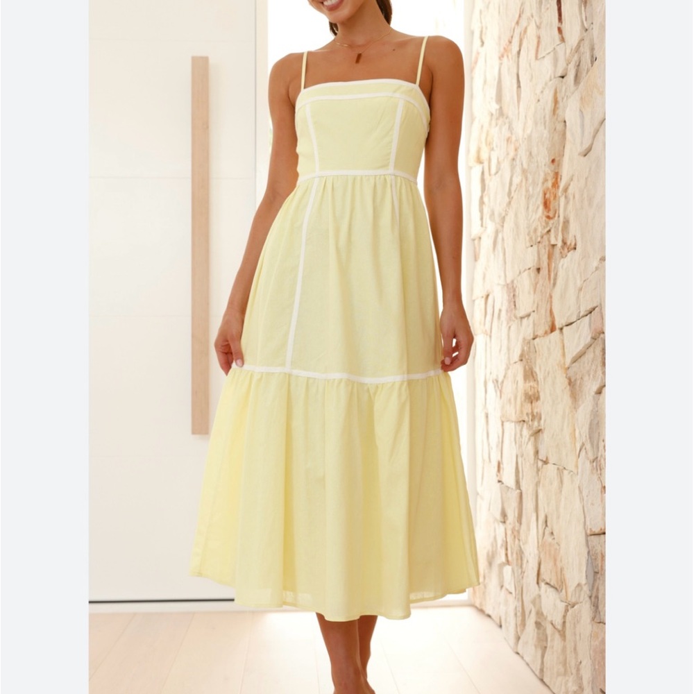 Billy J Yellow Baina Midi Dress Cottage Thin Straps Cotton blend Women’s Size 6